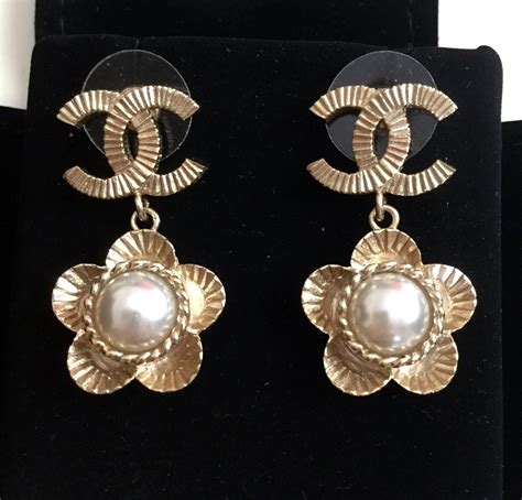 vintage chanel gold hoop earrings|vintage chanel pearl drop earrings.